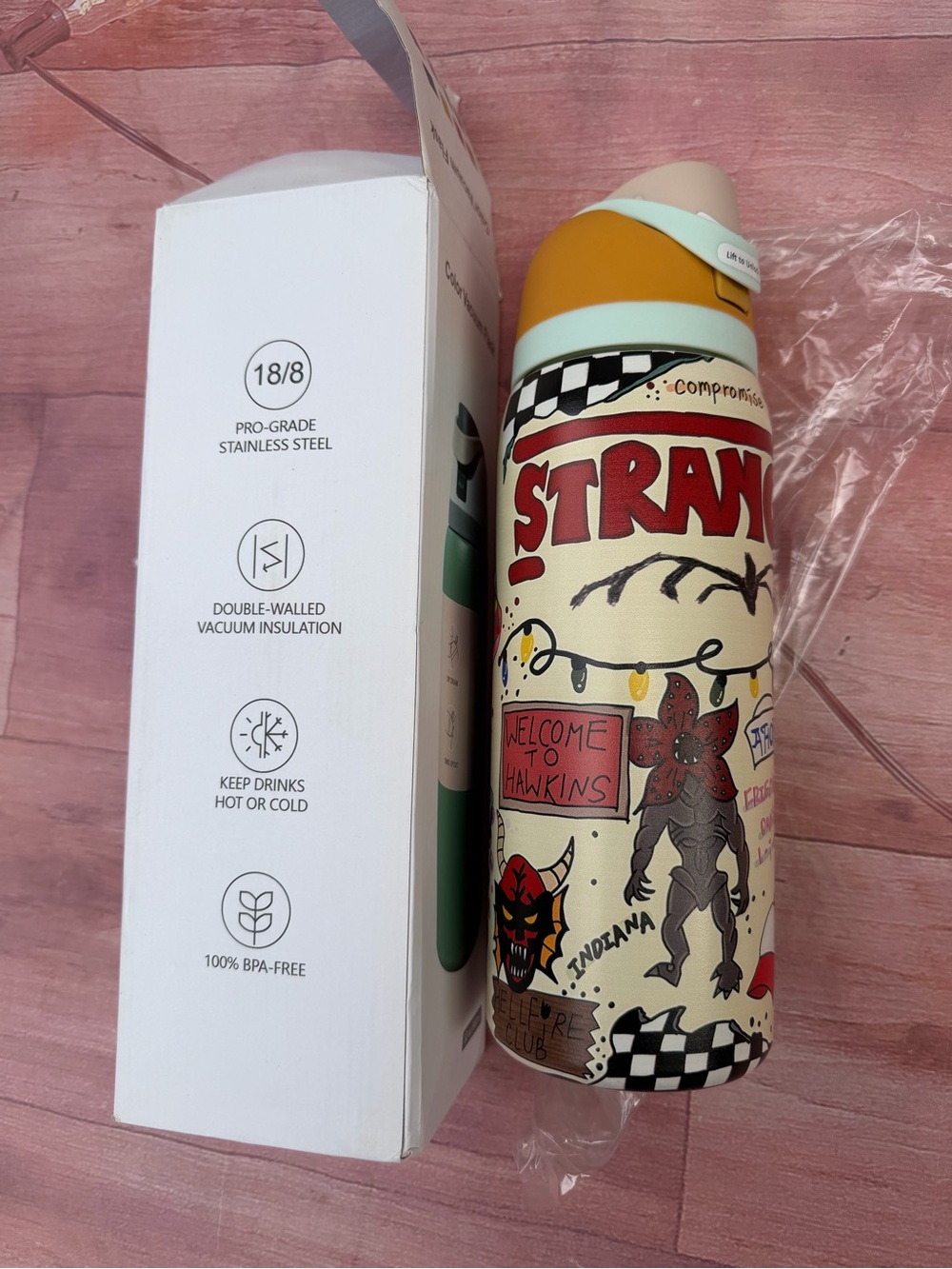 Stranger Things Themed Insulated Water Bottle - Cream/Orange
